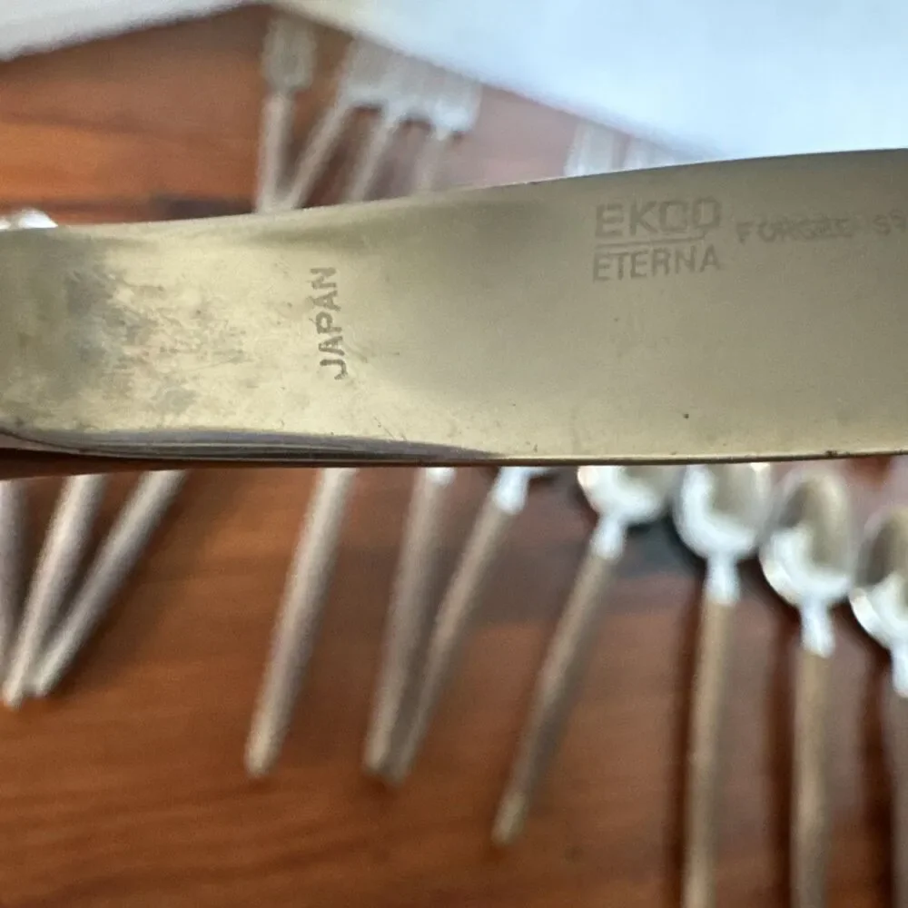 27 Pcs EKCO Eterna  Japan MCM Composite Handle Forged Stainless Flatware